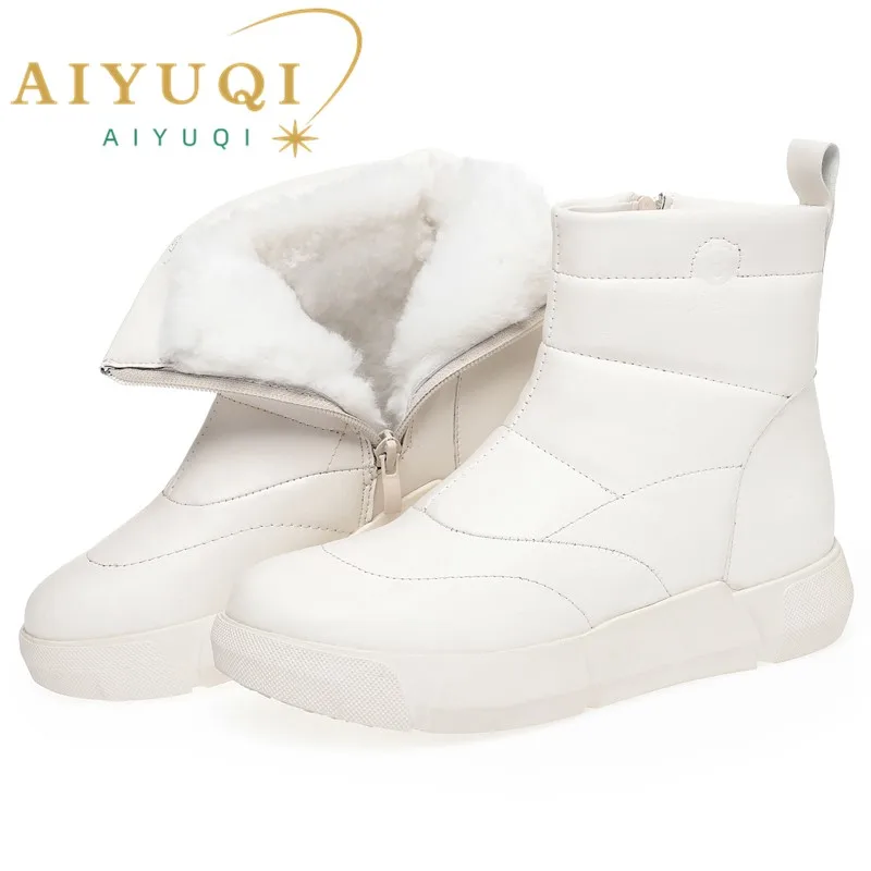 AIYUQI Snow Boots Women Large Size Non Slip Winter Boots Ladies Platform Natural Wool Women's Ankle Booties