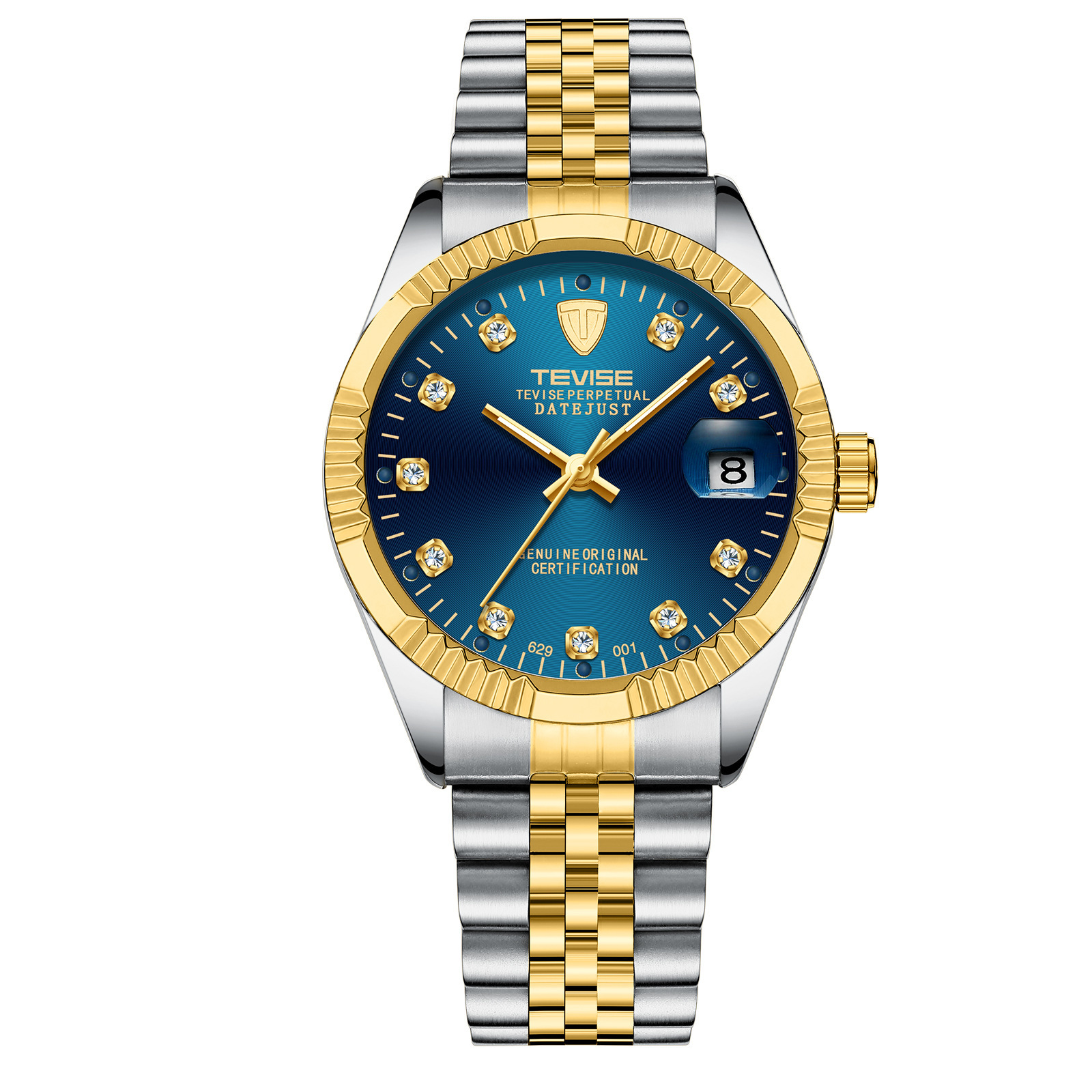 TEVISE Mechanical Watchs Men Waterproof Business Calendar Watch, a Simple Stainless Steel Designer Mens Watch Luminous Automatic Wristwatch T011 629-0