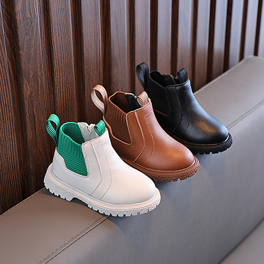 Winter New Kids Thick Plush Warm Boots Side Zipper PU Leather Waterproof Snow Boots Happysteps Boys Girls Non-slip Plush Cotton Shoes Size US 5C-12.5C