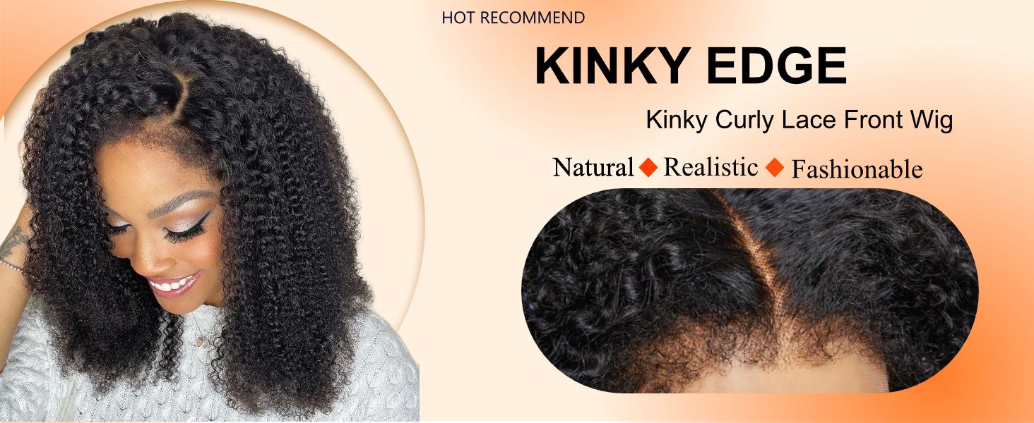 12A 4C Kinky Edges Wig 180% Glueless Afro Kinky Curly Lace Front Wigs Human Hair with Curly Baby Hair HD Transparent Lace Frontal Wigs with Realistic 