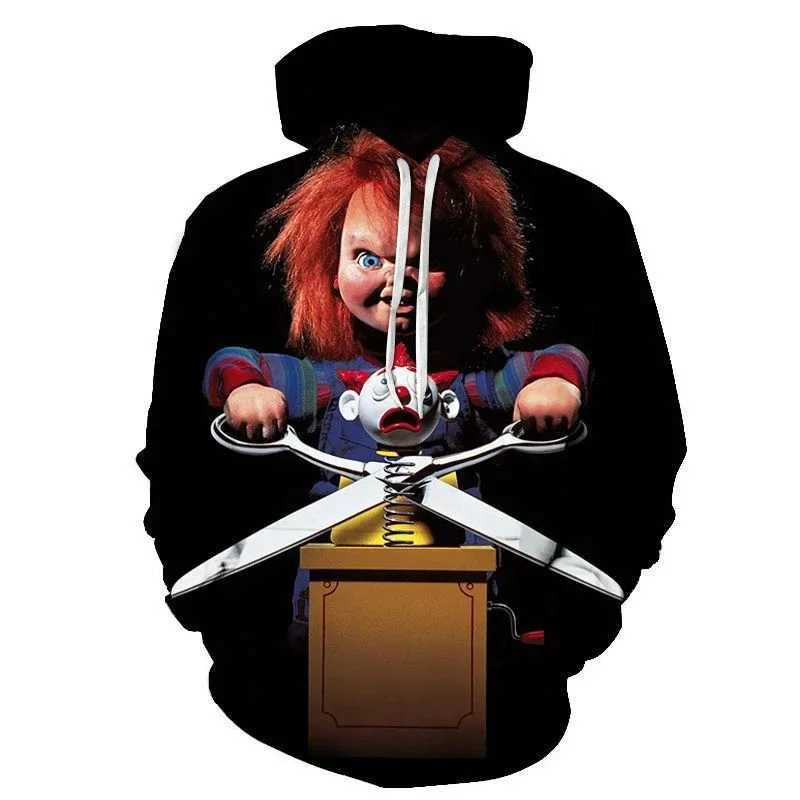 Chucky 3D printed hoodie mens horror fashion streetwear oversized sportswear hoodie childrens pull sportswear mens clothing W241230