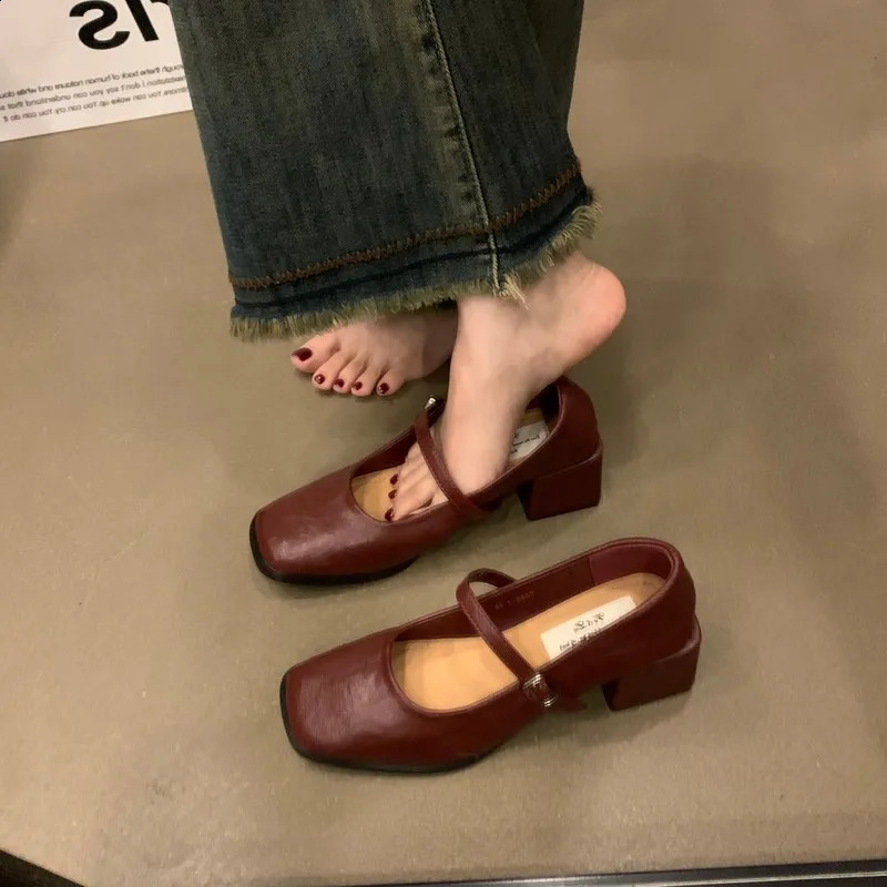 Beige High Heels African Woman Shoe Mary Jane 12cm Burgundy Latest Leather Spring Lolita Retro Summer Pumps Janes Lolita Sh 241227