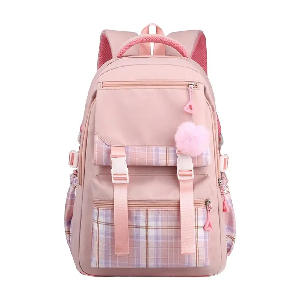 Student Backpack With Plush Ball Pendant Large Capacity Waterproof Pupil School Bag Travel Outdoor Activities Storage Bag 241230