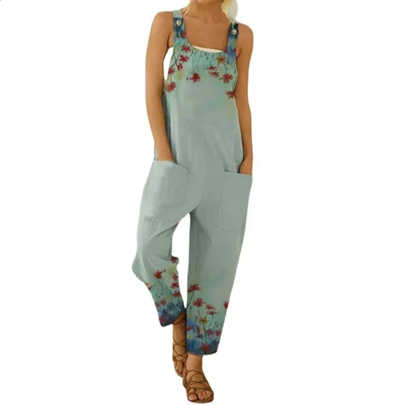 Fashion Printed Jeans Overalls Women Jumpsuit Suspenders Cow Jumpsuits Long Pants Pocket Floral Rompers 241230