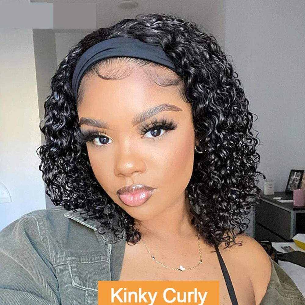 Water Wave Headband Kinky Curly Wigs For Women Brazilianfull Hine Made Remy Human Hair Scarf Wig