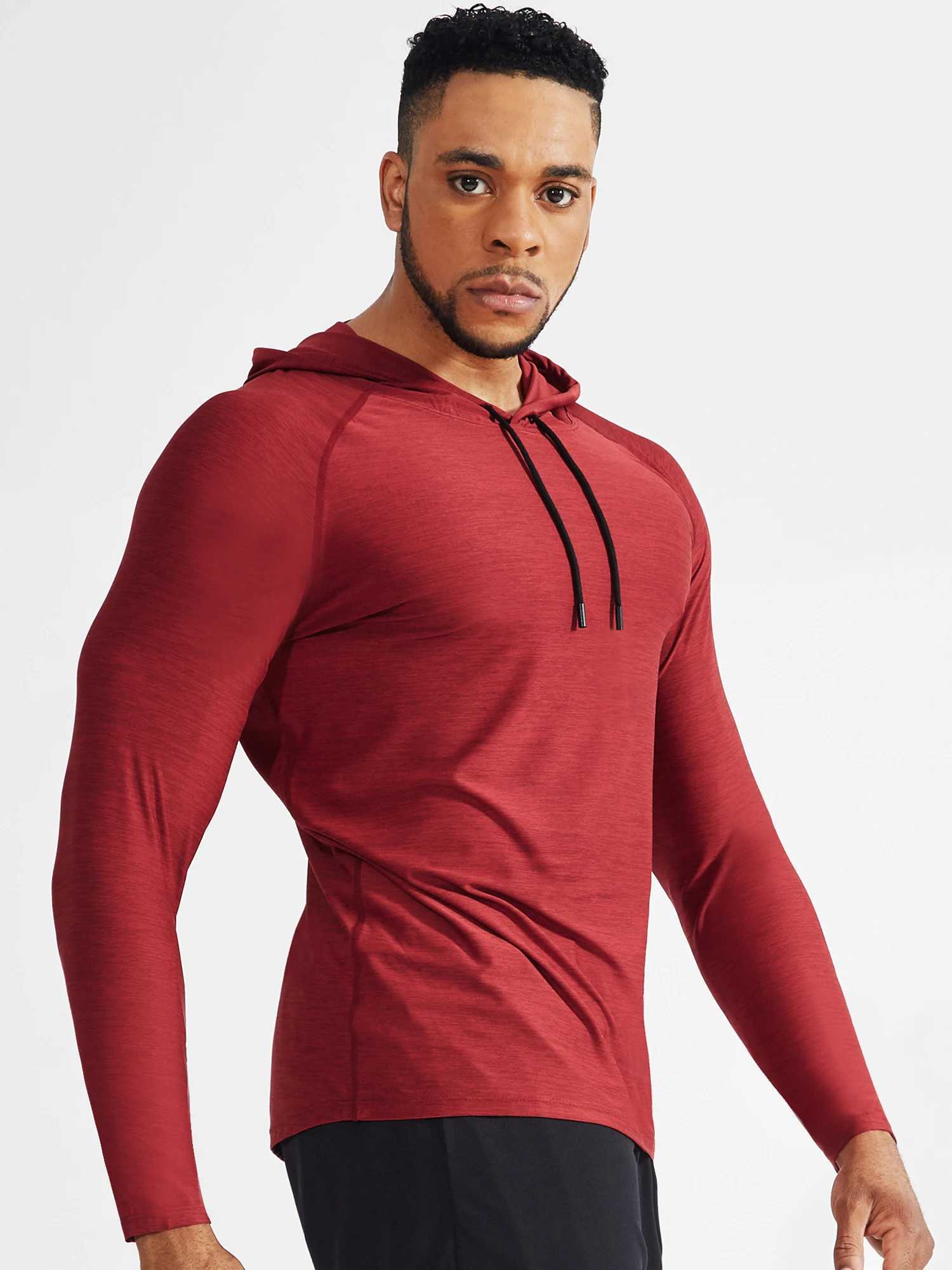 Loose and comfortable quick drying mens sportswear - lightweight and breathable hooded long sleeved T-shirt W241230