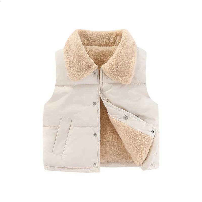 1pcs Girls Boys Down Vest Plush Vest Winter Baby Thickened Vests Boys Coat Girls Sleeveless Jacket Kids Waistcoat 241230