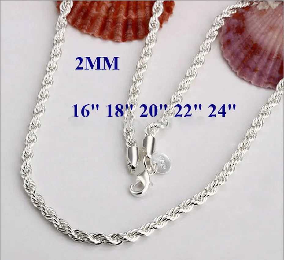 16-24 inches 925 sterling silver 2MM rope necklace beautiful fashionable elegant suitable for women and men cute and pendant W241230