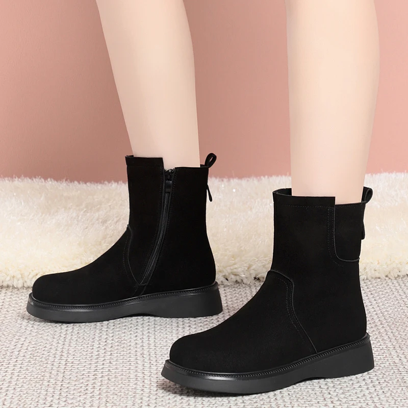 AIYUQI Snow Boots Women Winter Shoes Genuine Leather Wedge Women Ankle Boots Natural Wool Warm Women Ankle Bootiess