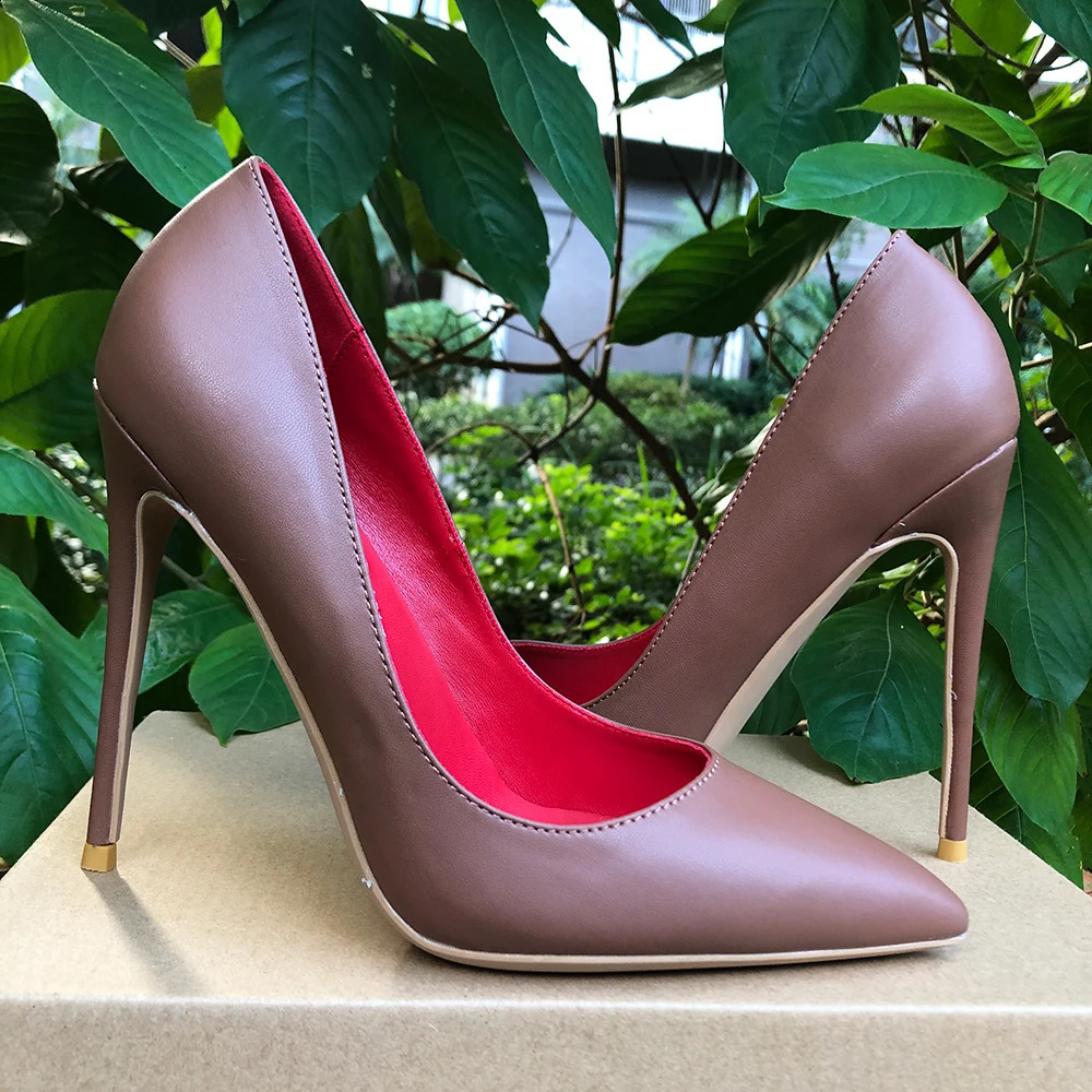 Tikicup Dark Brown Matte Women Pointy Toe Slip On High Heel Shoes Elegant Ladies Formal Dress Stiletto Pumps Plus Size 33-45 241230
