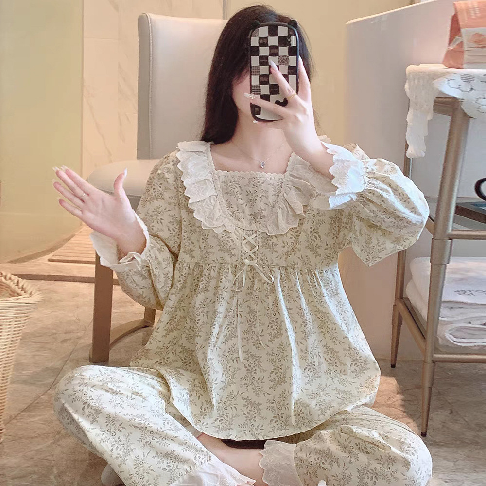 B610-New arrival in autumn, sweet floral long-sleeved Korean style pajamas, pure cotton, ladies' home wear