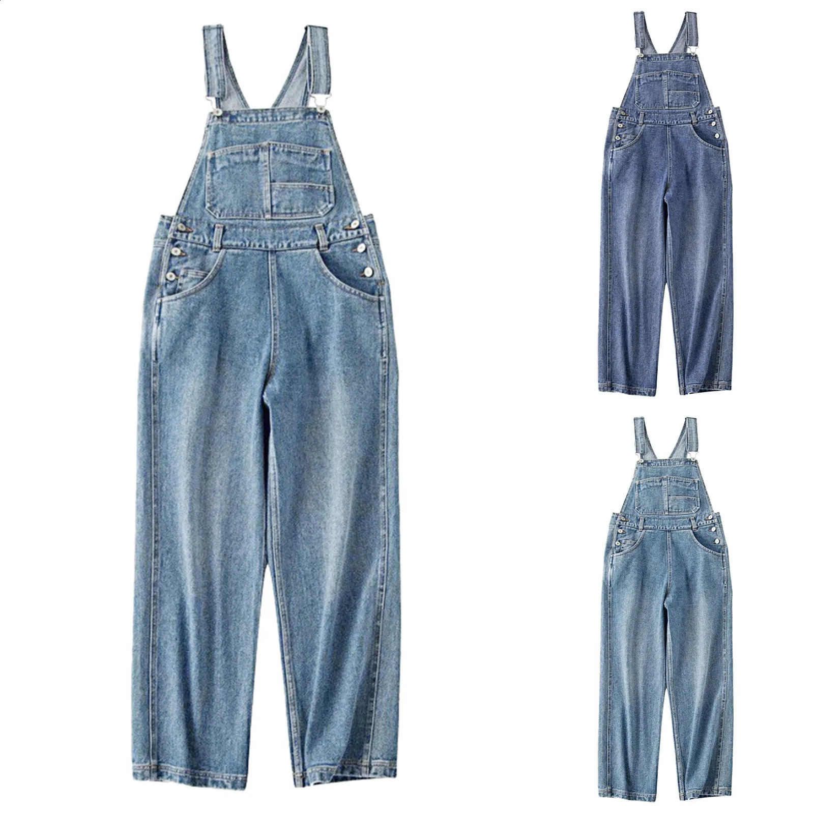 Jeans Rompers Overalls Womens Fashion Oversized Strap n Wide Leg Jumpsuits Autumn Streetwear Cow Pants 241230