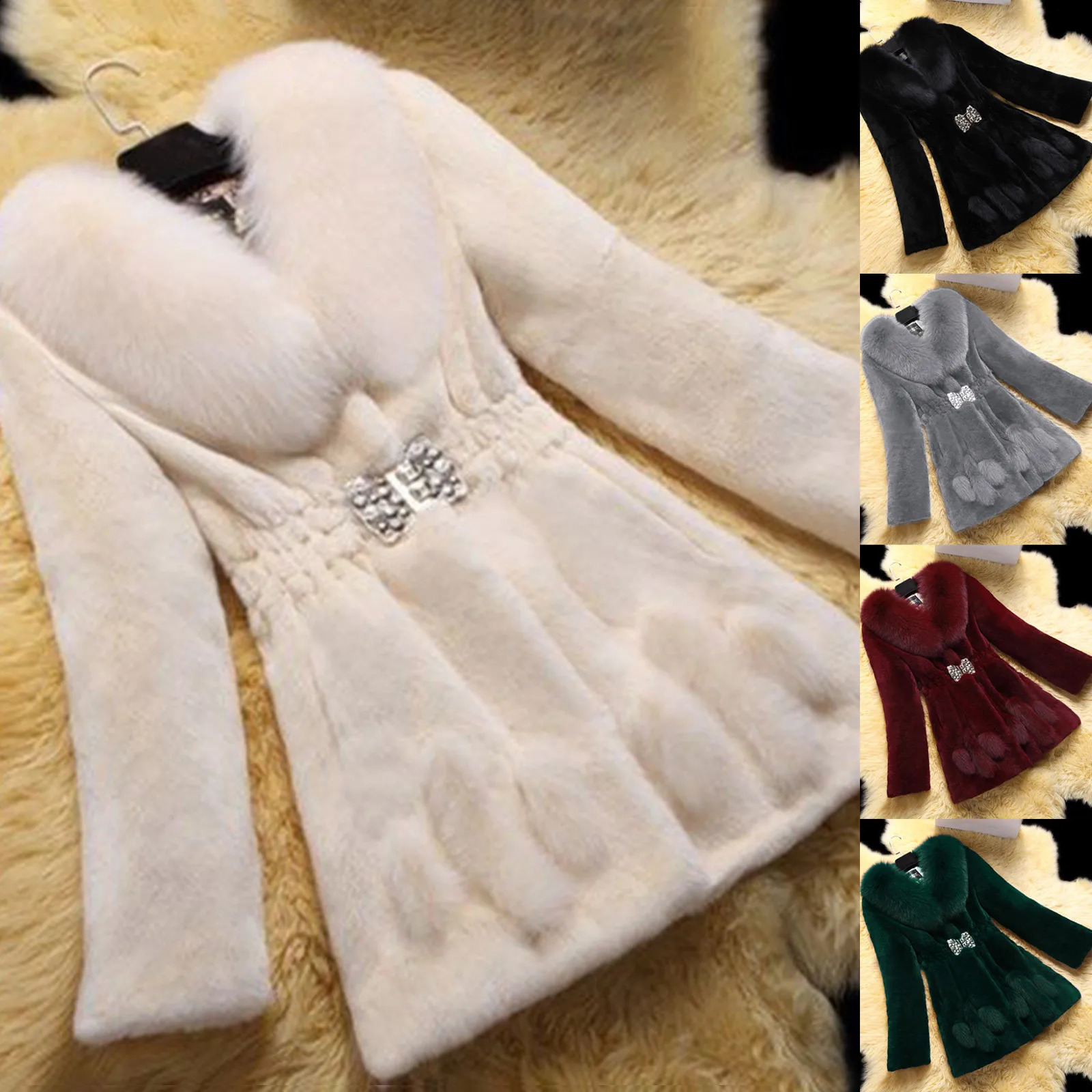 Ladies Winter Lapel Faux Fur Coats Long Sleeve Solid Cute Outwear Plush Jacket Warm And Soft Fleece Lined Fuzzy Outwears 241223