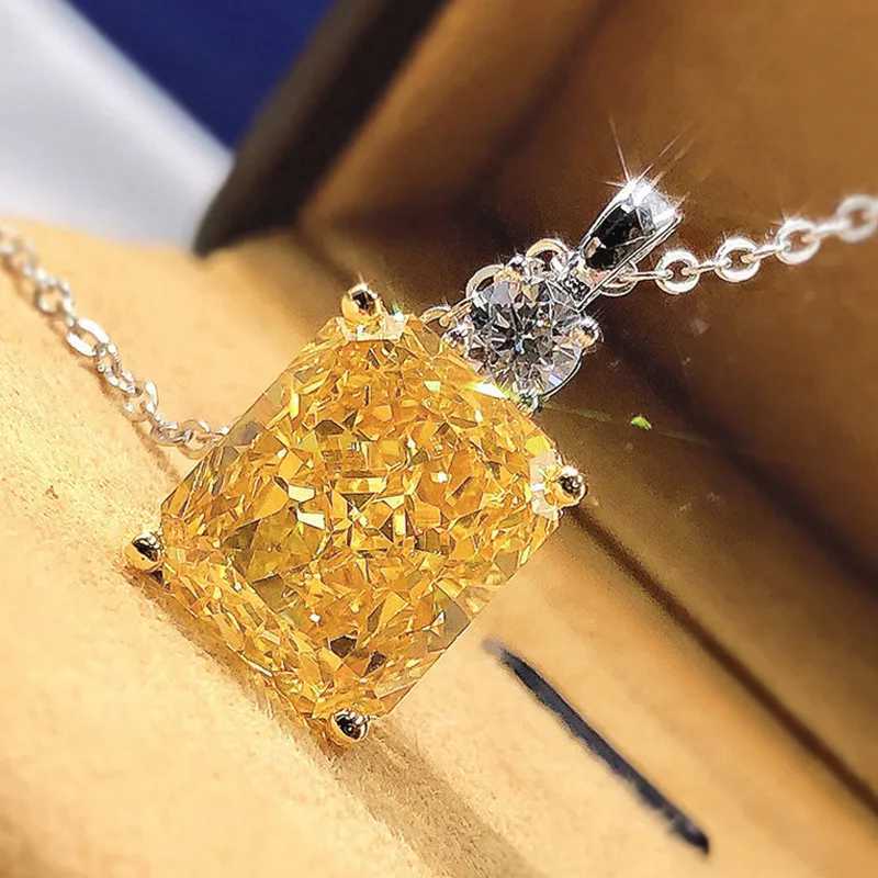 925 sterling silver yellow square cubic zirconia pendant necklace exquisite engagement necklace for women Tren jewelry gift W241230