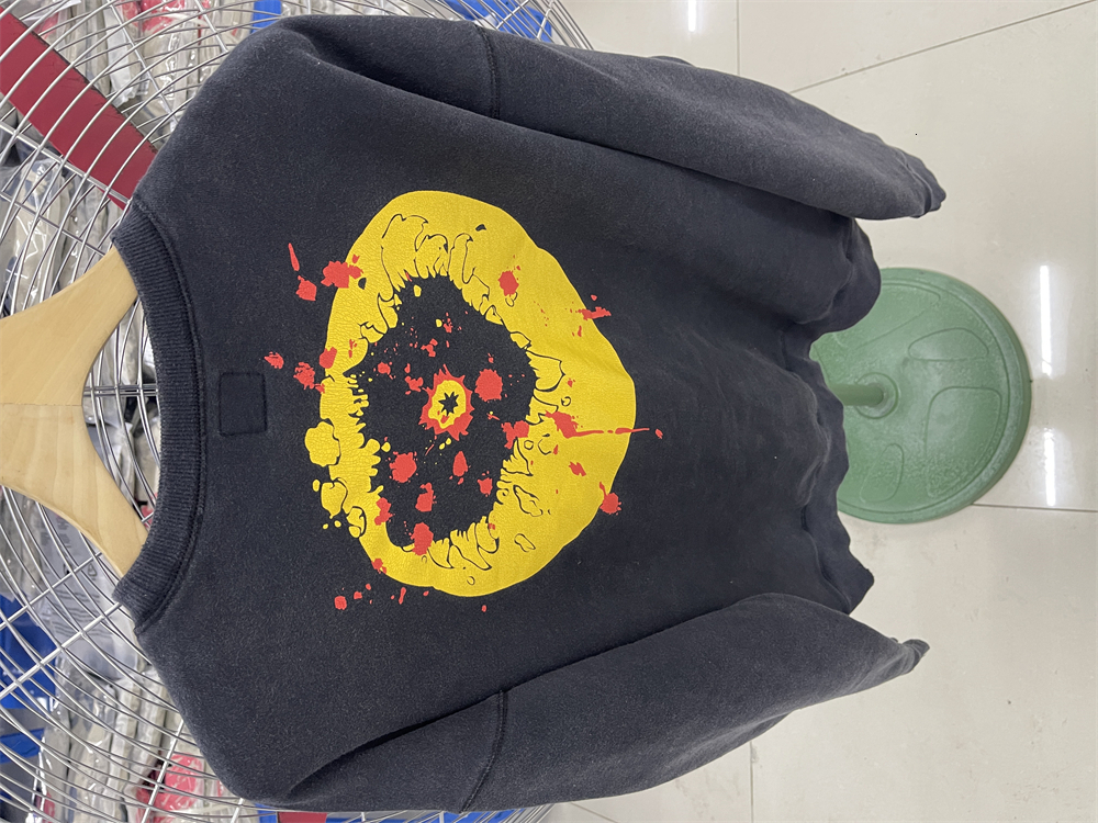 Quality Saint CPFM New 24Ss Smig Face Printed Washed Vintage Round Neck High Street Casual Loose Cotton Fleece Hoodie