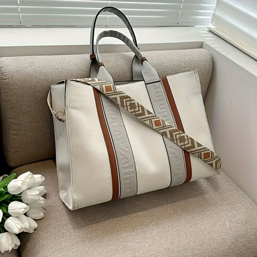 New Fashion Design Women's Tote High Quality Canvas Large Capacity Handbag Elegant Commuting Shoulder Bag