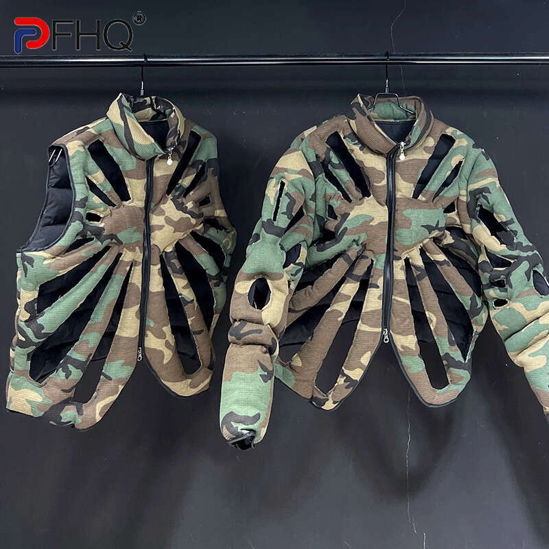 Men's Wear Men's Wear Camouflage Vest Jacket Sleeveless Hollow Out Niche Zipper Contrast Color American Streetwear Male Tops