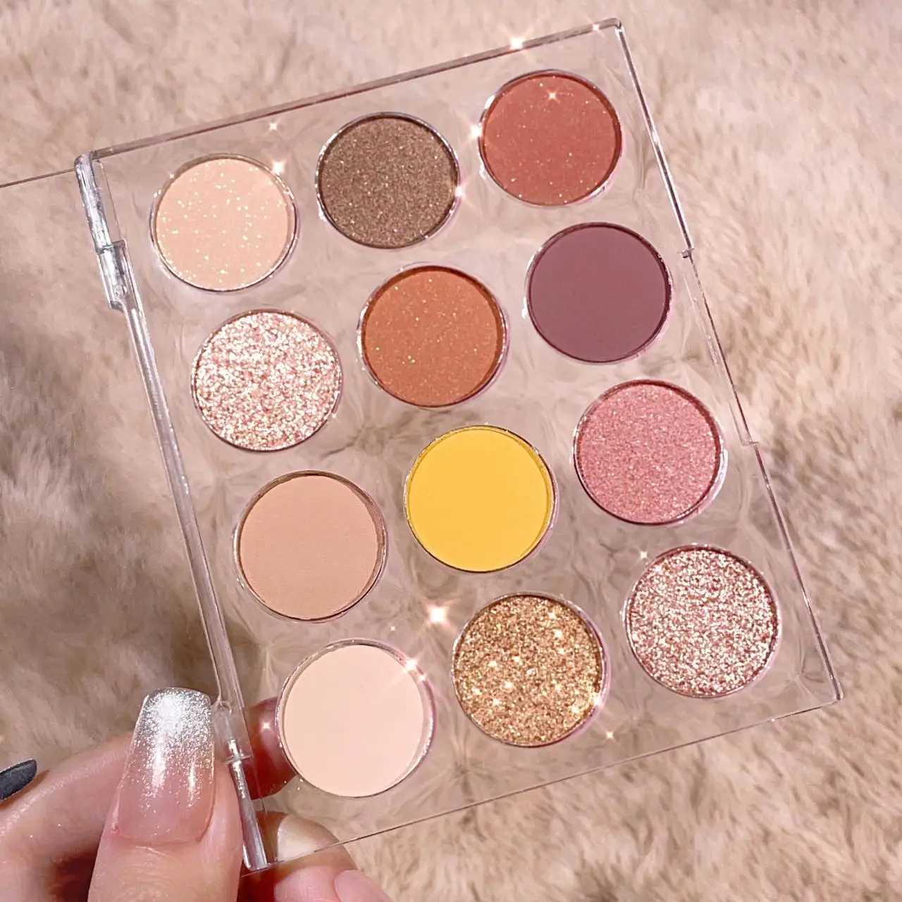 Clear Acrylic 12 Color Eyeshadow Palette lescent Matte Milk Tea Earth Tone Affordable EyeshadowXJ241230