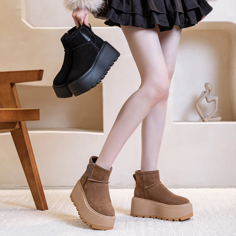 AIYUQI Snow Boots Women Winter Boots Women Velvet Warm Fashion Genuine Leather Women's Ankle Boots