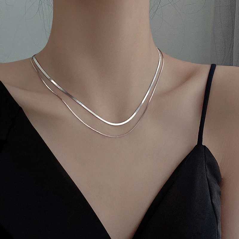925 sterling silver double-layer snake chain necklace suitable for womens fashion hip-hop retro unique design exquisite jewelry W241230