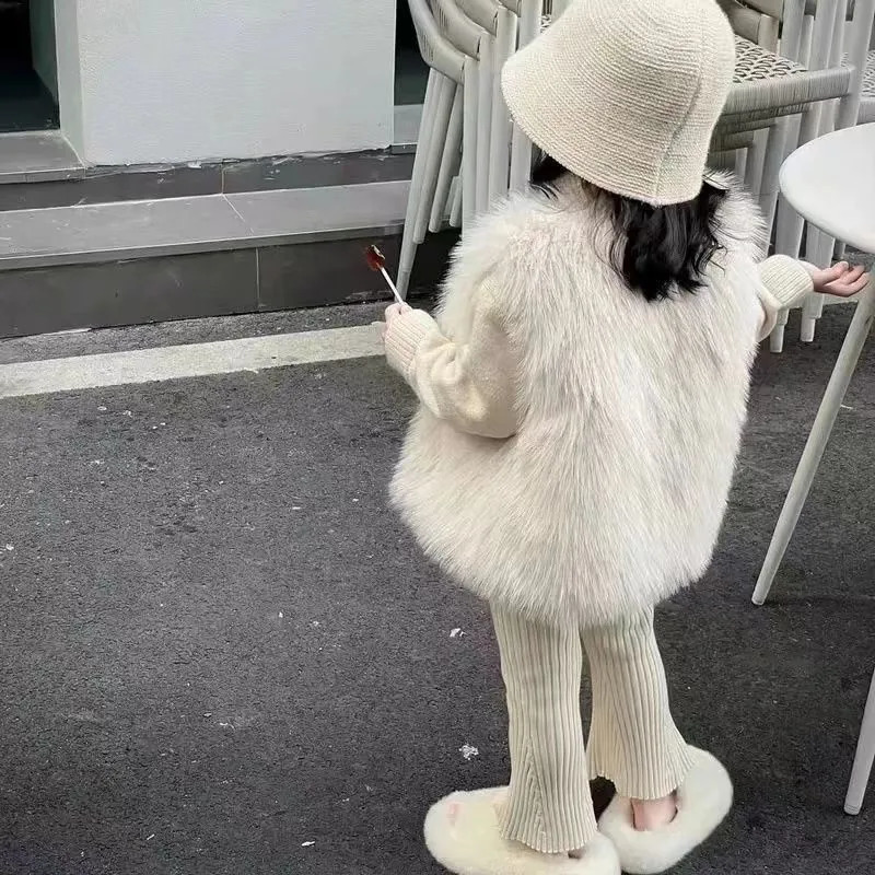 Fashion Baby Girl Boy Winter Faux Fur Vest Cotton Padded Child Waistcoat Solid Color Outwear Warm Thick Baby Clothes 0-7Y 241230