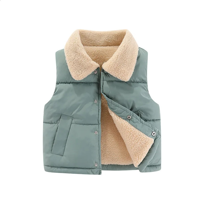 1pcs Girls Boys Down Vest Plush Vest Winter Baby Thickened Vests Boys Coat Girls Sleeveless Jacket Kids Waistcoat 241230