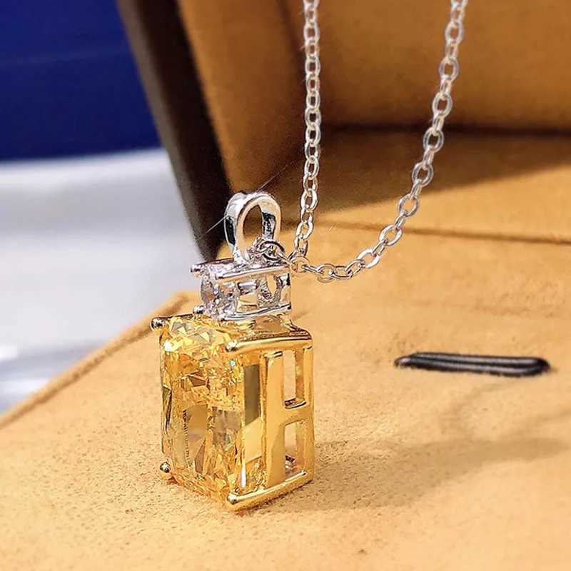 925 sterling silver yellow square cubic zirconia pendant necklace exquisite engagement necklace for women Tren jewelry gift W241230