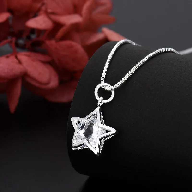 Newly arrived 40-60cm 925 sterling silver crystal star amulet necklace box chain mens wedding jewelry wholesale W241230