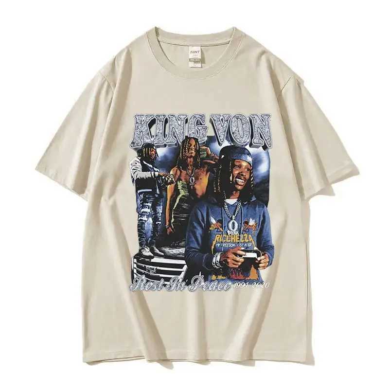 Rap singer K-King Von Graphic T-shirt mens hip-hop retro short sleeved T-shirt unisex fashion ultra-fine cotton T-shirt W241230