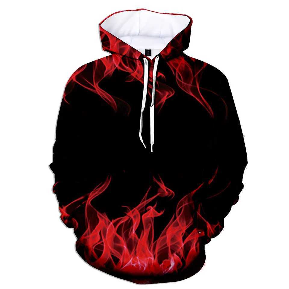 Fashion Trend Mens Casual Hoodie 3D Digital Printing Flame Nylon Hoodie Size Up W241230