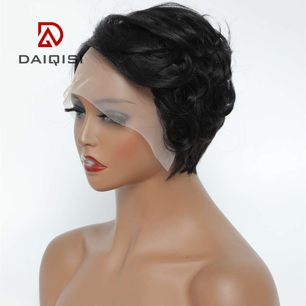 Lace Front Wig Cover T Shape Oushuo Style Bob Side Curly T-Shaped Mesh Cap Gradient Lace Real Hair Wig Headband Kq2 Kq2