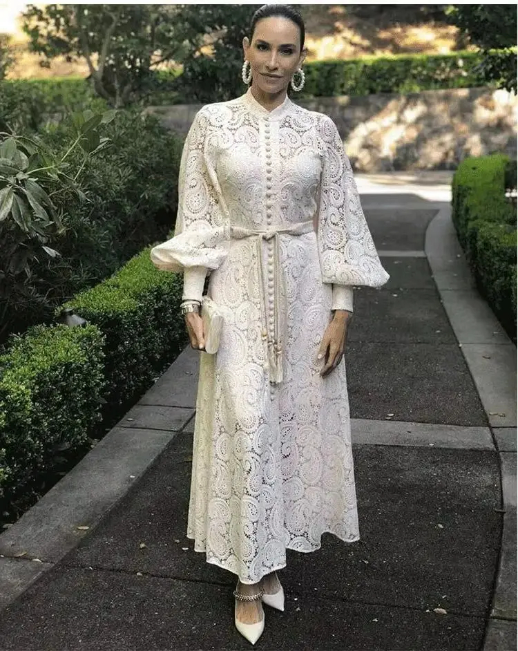Vintage Arabic Lace Prom Dresses Ankle Length A-Line Ivory Evening Formal Dress High Neck Long Sleeves Celebrity Party Gown 2025