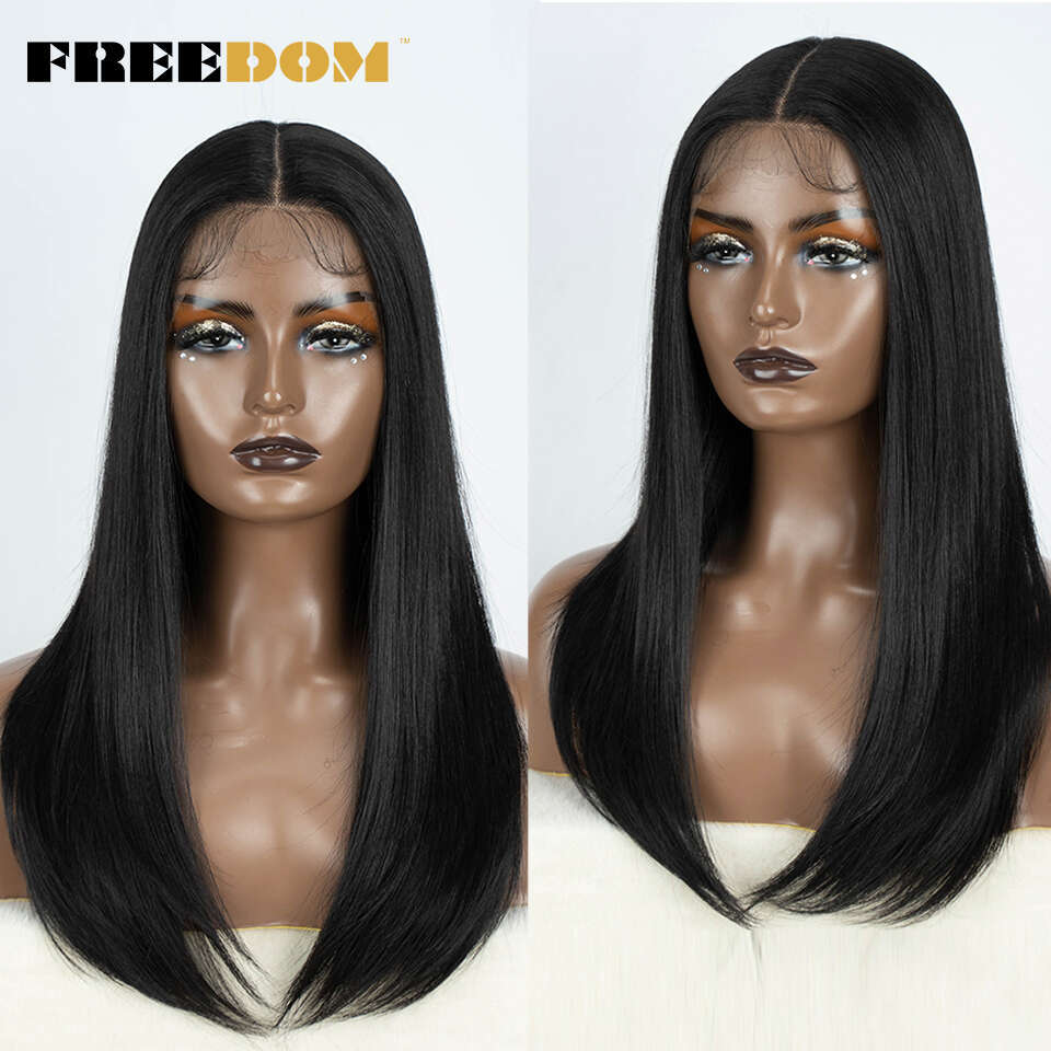 FREEDOM Hair Synthetic Lace Front For Black Women Straight Bob Wigs 22 Inch Easy Wear Ombre Brown Blonde Cosplay Wig
