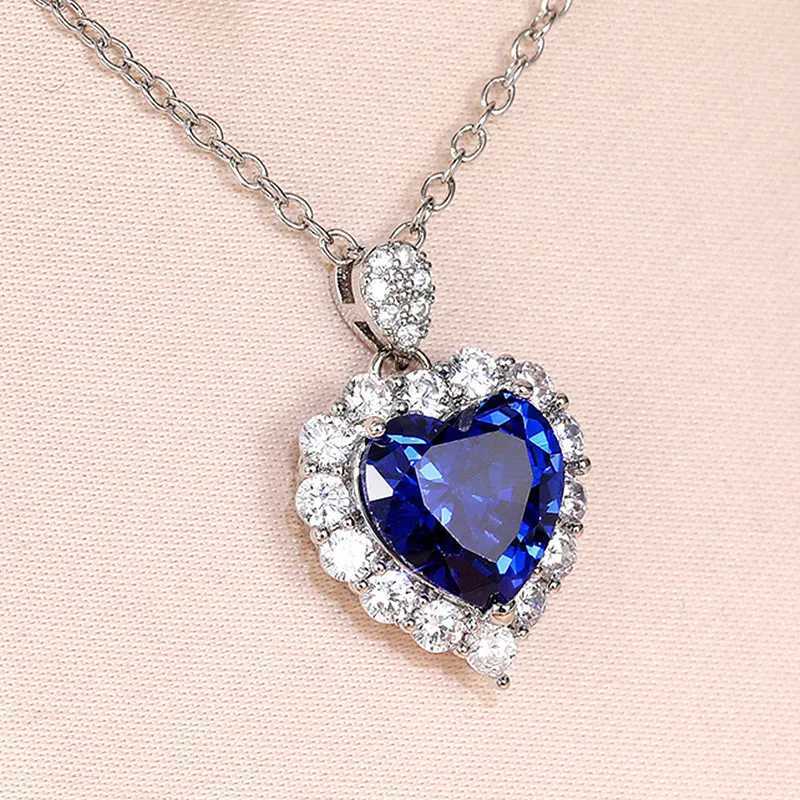 925 sterling silver blue CZ womens heart-shaped pendant necklace elegant party jewelry bride engagement wedding decoration W241230