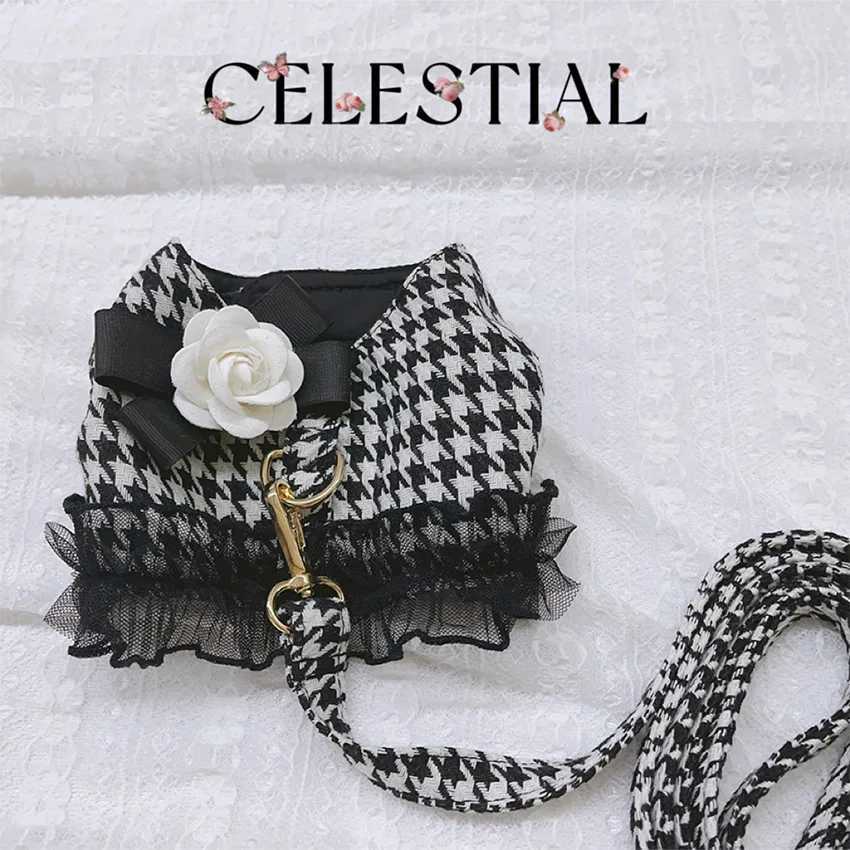 Pet Leash for Small Dogs Chest and Back Clothes Checkered Vest Lace Style Dog Leash Teddy Bear Dog Harness and Leash SetXJ241230