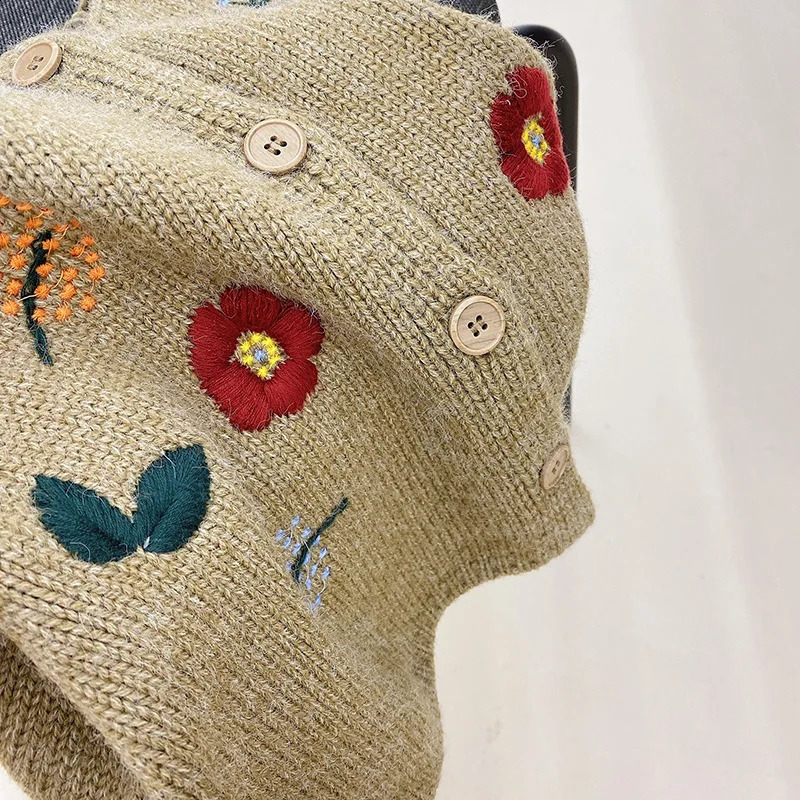 Spring and Autumn Style Girls Embroidered Knitted Vest Retro Childrens Baby Korean Vest Kids Clothing Sweater Top 241230
