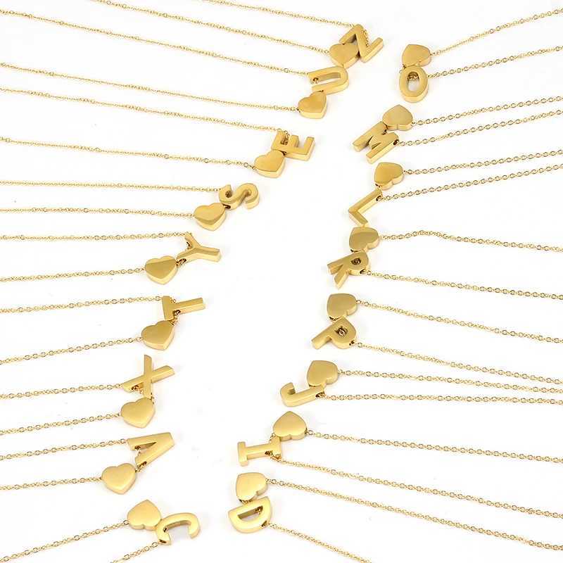 2024 Fashion Simple Tiny Heart Dainty Initial Necklace Womens Stainless Steel A-Z Letter Necklace Chain Jewelry with Alphabet Name W241230