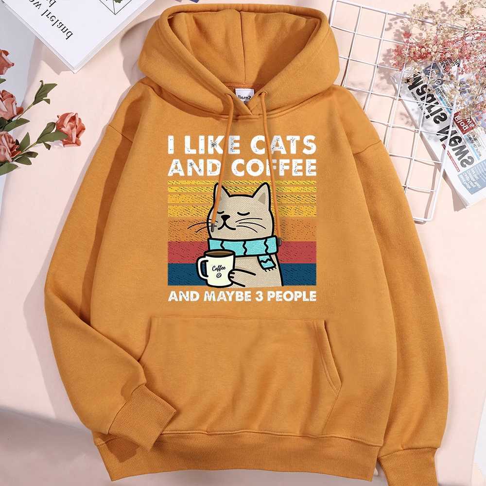 I like mens cat and coffee hoodies fashionable womens Crewneck clothing loose wool new hoodies street zipper mens sportswear W241230