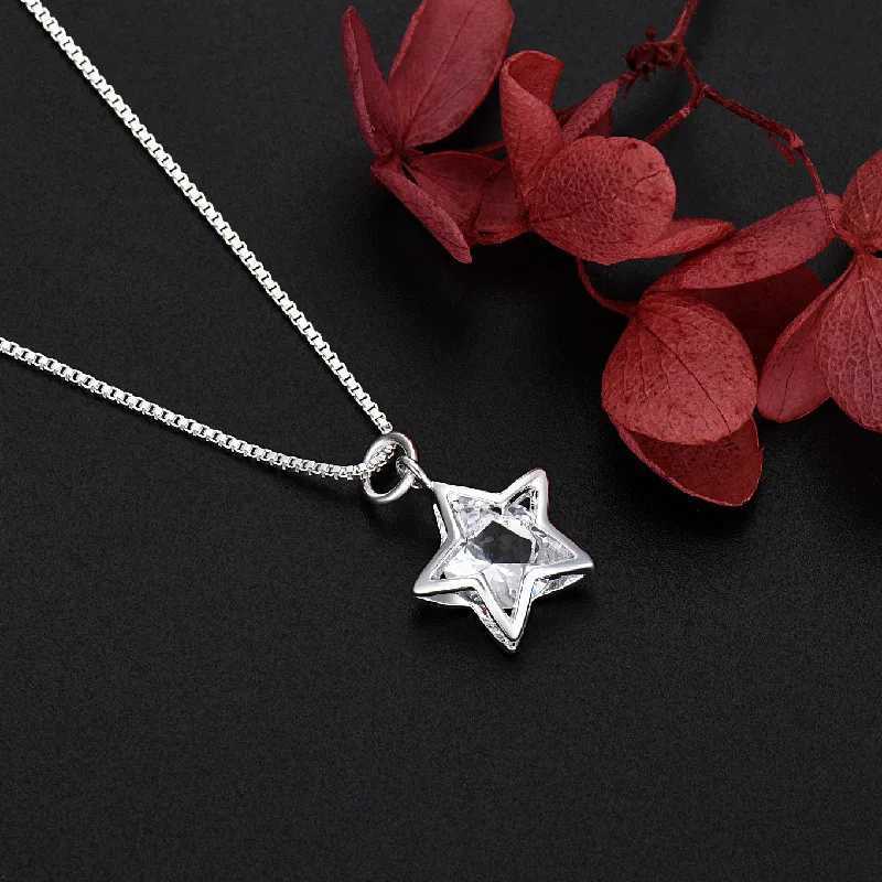 Newly arrived 40-60cm 925 sterling silver crystal star amulet necklace box chain mens wedding jewelry wholesale W241230