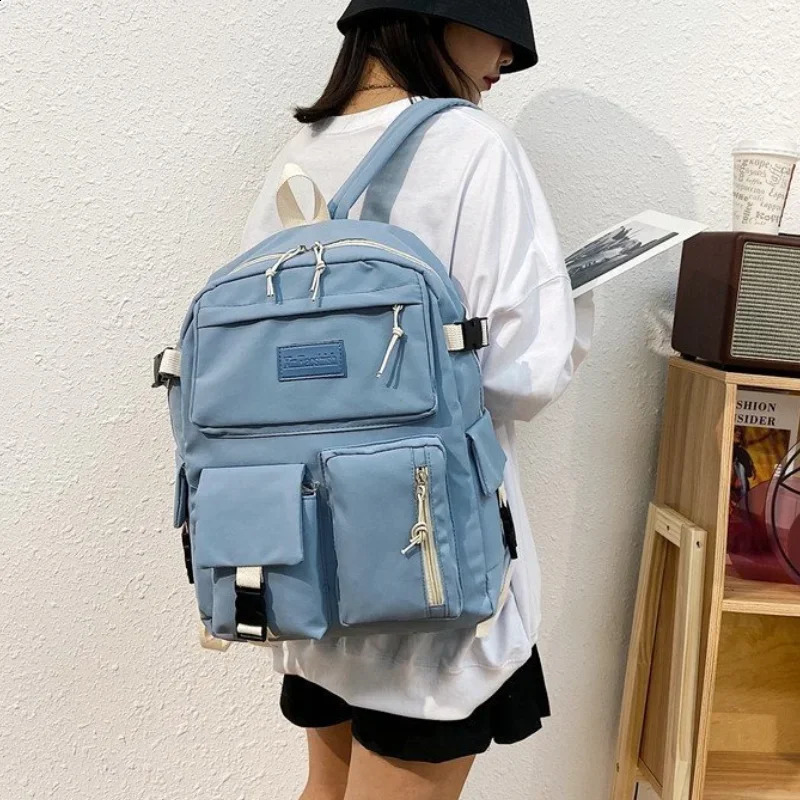 Canvas Womens Backpack Students School Bags for Girls Teenager Cute Multi-pocket Schoolbag Rucksack Handbags Laptop Backpack 241230