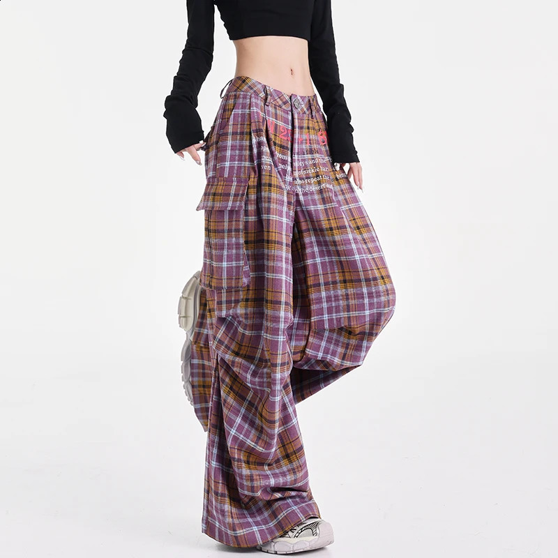 Summer Women Harajuku Fashion Plaid Pants Vintage Y2k Japanese Streetwear 2000s Baggy Pantalones Loose Casual Long Trousers Kpop 241228