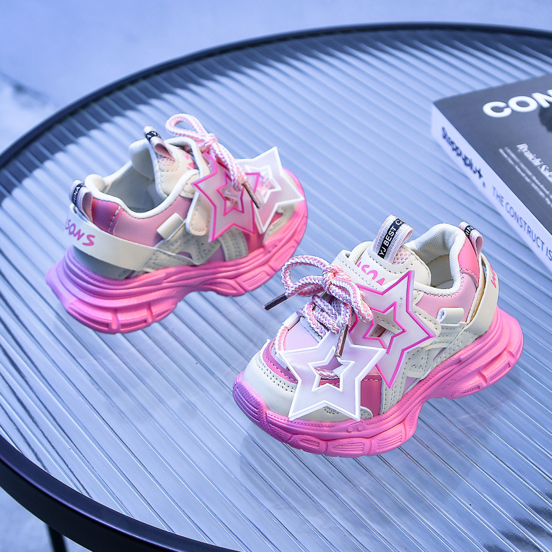 Star Shape Decos Stylish Children Casual Sneaker Comfortable Non-slip Jogging Toddler Sneakers for Girls Kids Sizes US9c-US12.5c