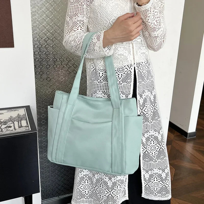 Womens Waterproof Tote Bag Nylon Simple Fashion Shoulder Bag Large Capacity Student Class Diagonal Cross Bag 241224