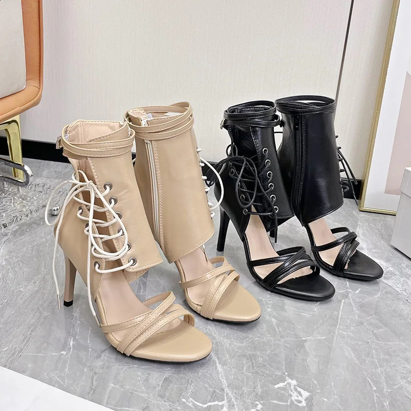 2025 large size high heel strap open toe cool boots fashion sexy skinny European and American Roman sandals 241230