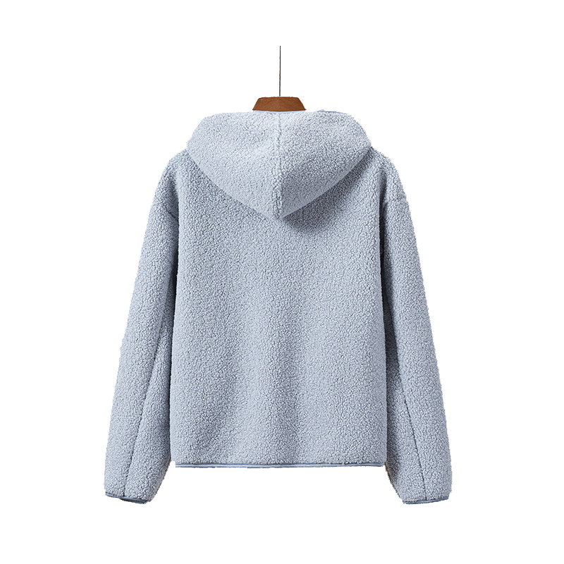 Warm Fleece Hooded Jacket With Zipper Long Sleeved Plush Overcoat For Women