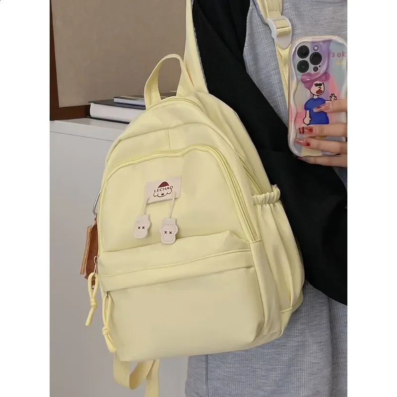 Large Capacity Solid Nylon Zipper Casual School Bags High Quality Soft Interior Zipper Pocket Versatile Backpack 241230