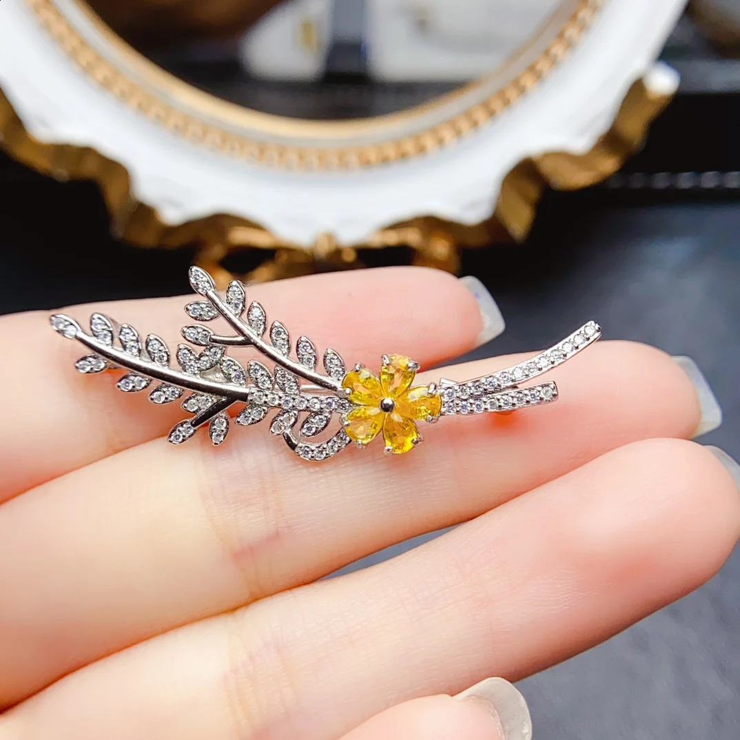 FS 3*4Natural Sapphire Wheat Brooch S925 Sterling Silver Fine Fashion Charm Weddings Jewelry for Women With Certificate 241230