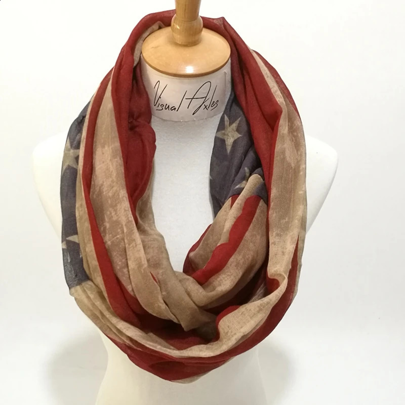 Vintage American Flag Scarf Women Soft Viscose Ring USA Festival Celebrate Shawl Femme Snood Neckerchief 241228