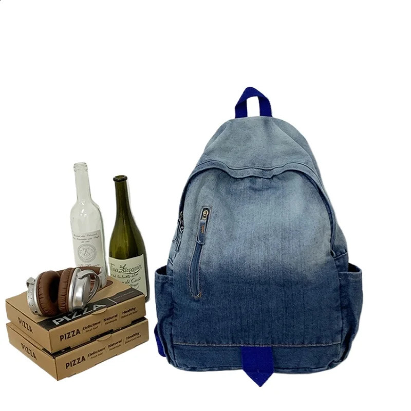 Versatile Zipper School Bags Casual Large Capacity 2025 Interior Zipper Pocket Denim High Quality Backpacks 241230