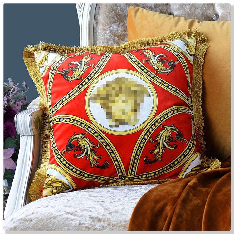 Designer European fashion series tassel sofa pillow model villa living room bedroom decorative square cushion